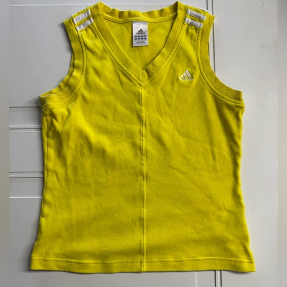 Adidas Yellow 3 Stripe V Neck Tank Top Cotton Womens Size Medium - Picture 1 of 5